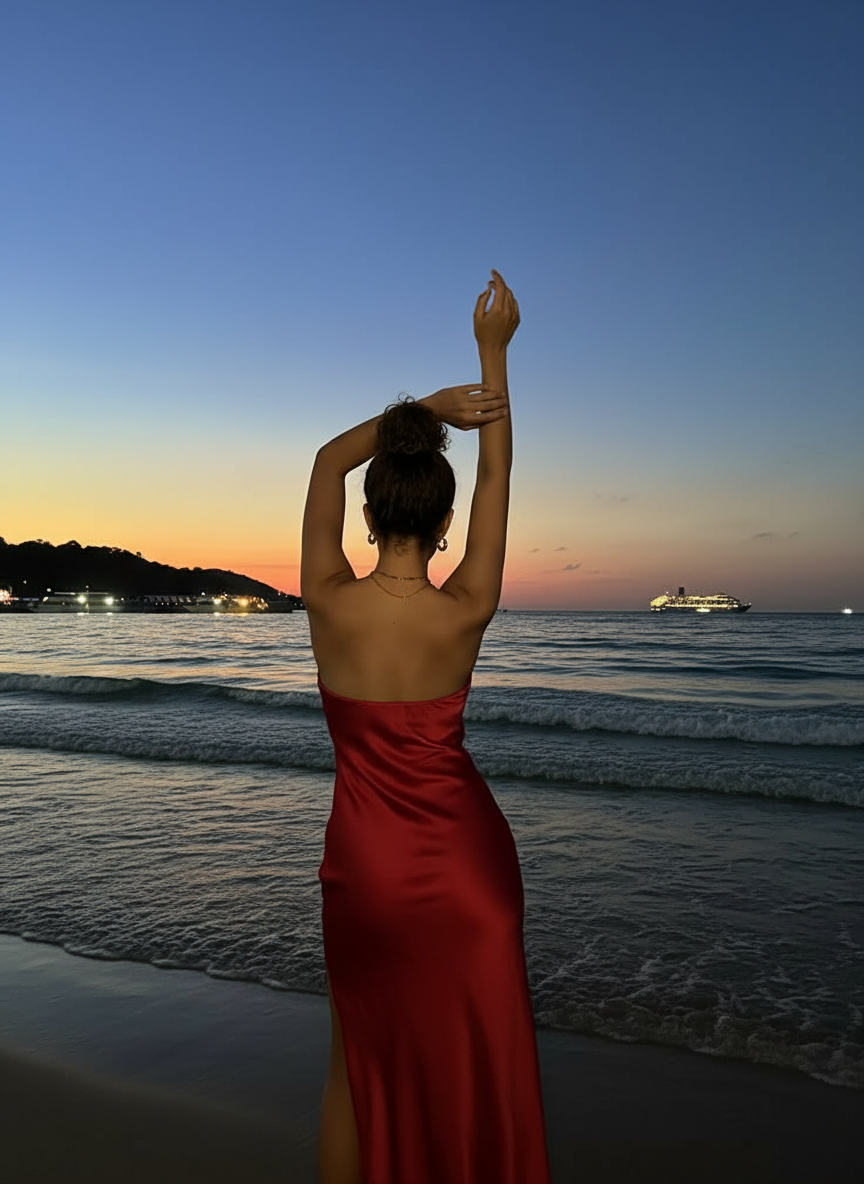 Arms raised sunset pose idea